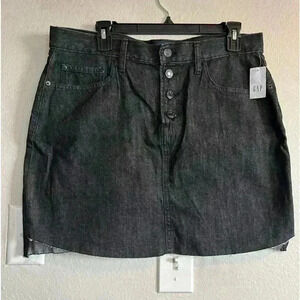 Gap Factory Black Denim Button Fly Raw Hem Skirt  New W/ Tags